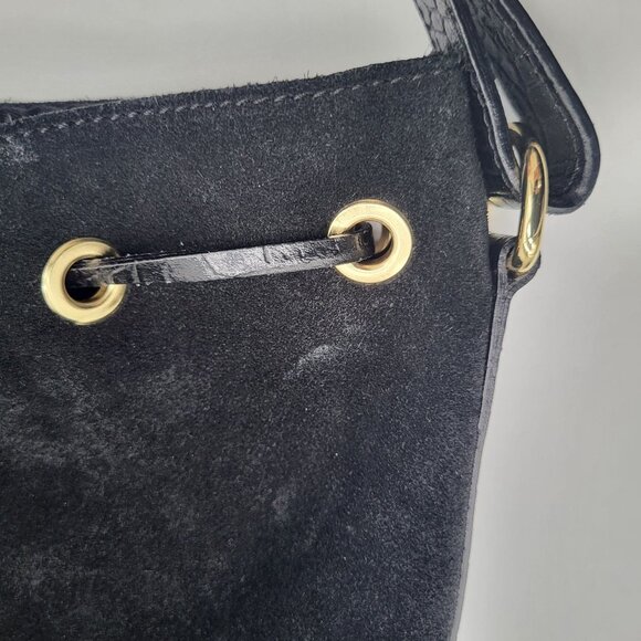 ISADORA Suede Leather Bucket Pouch Purse Shoulder Bag Black Drawstring Italy - Picture 13 of 14